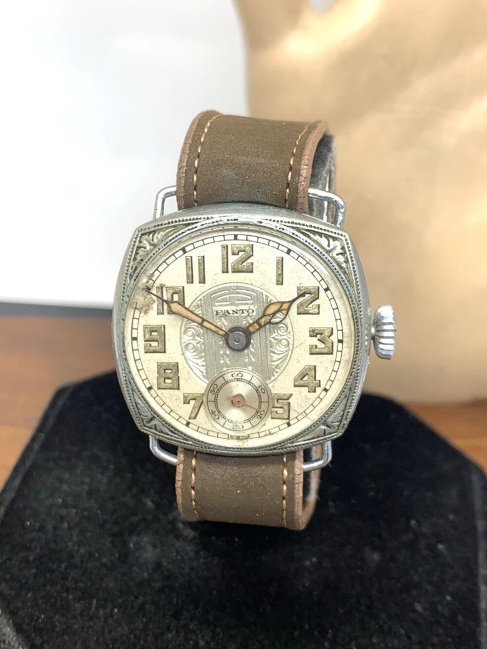 Panto Watch Art Deco WWI Military Trench Manual Wind Silver Dial 30mm Runs